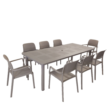 Nardi Libeccio Extending  Dining Table with 8 Bora Chairs in Turtle Dove Garden Dining Set Dining Sets Nardi   