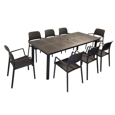 Nardi Libeccio Extending  Dining Table with 8 Bora Chairs in Anthracite Garden Dining Set Dining Sets Nardi   
