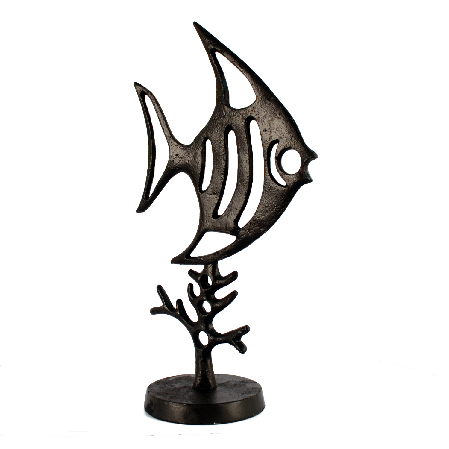 Elur Angel Fish Iron Ornament 37cm in Mocha Brown Statues Elur   