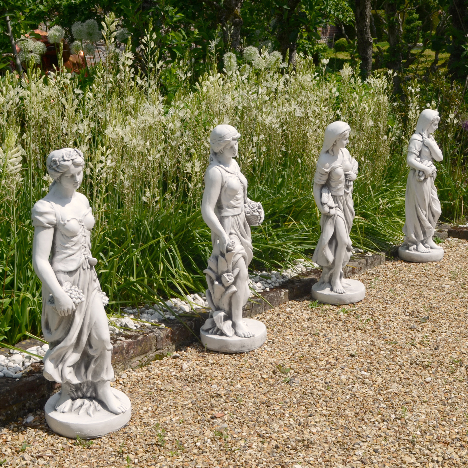 Solstice Sculptures Susie In Spring 84cm White Stone Effect Statues Solstice Sculptures   