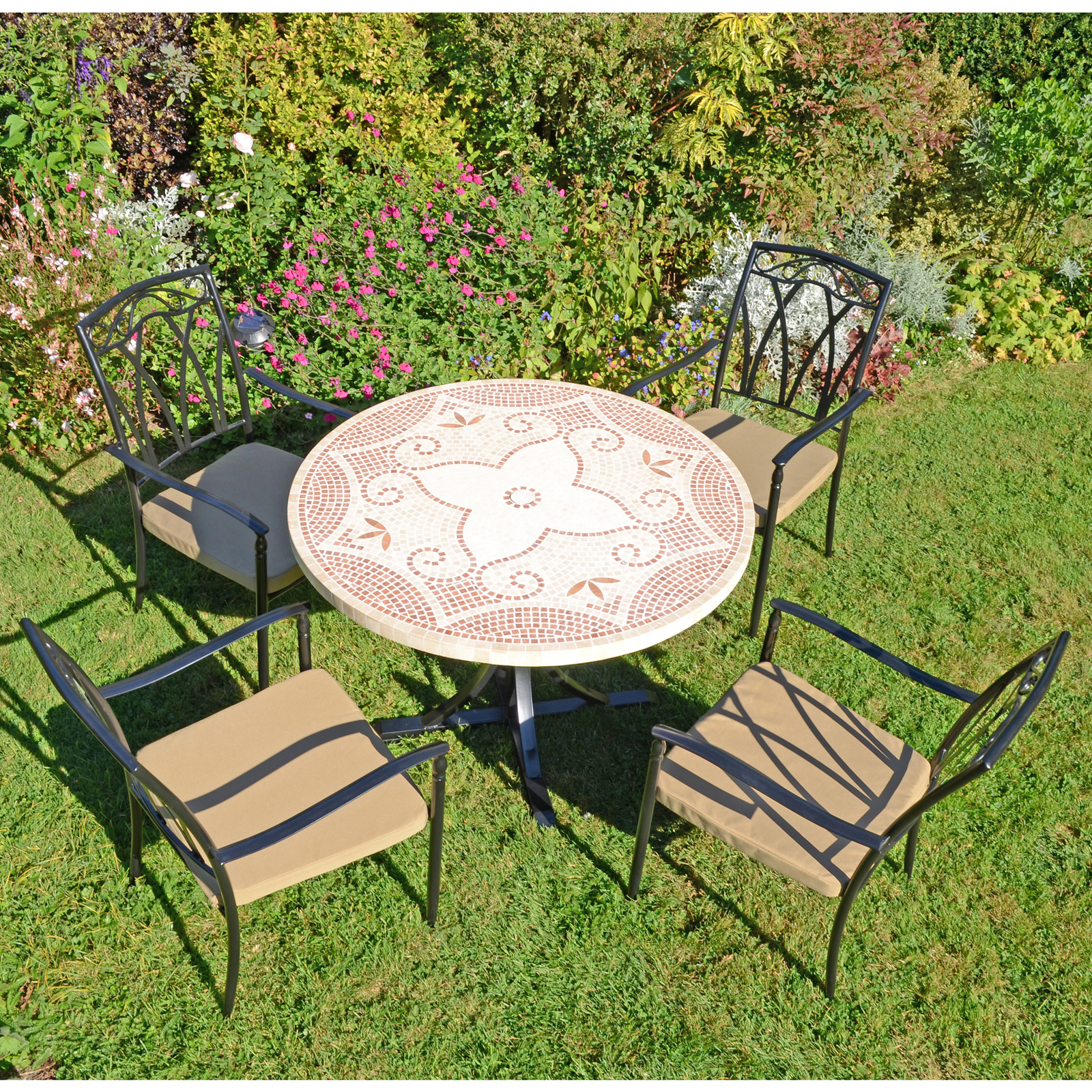 Byron Manor Provence Mosaic Stone Garden Dining Table With 4 Ascot Chairs Set Dining Sets Byron Manor   