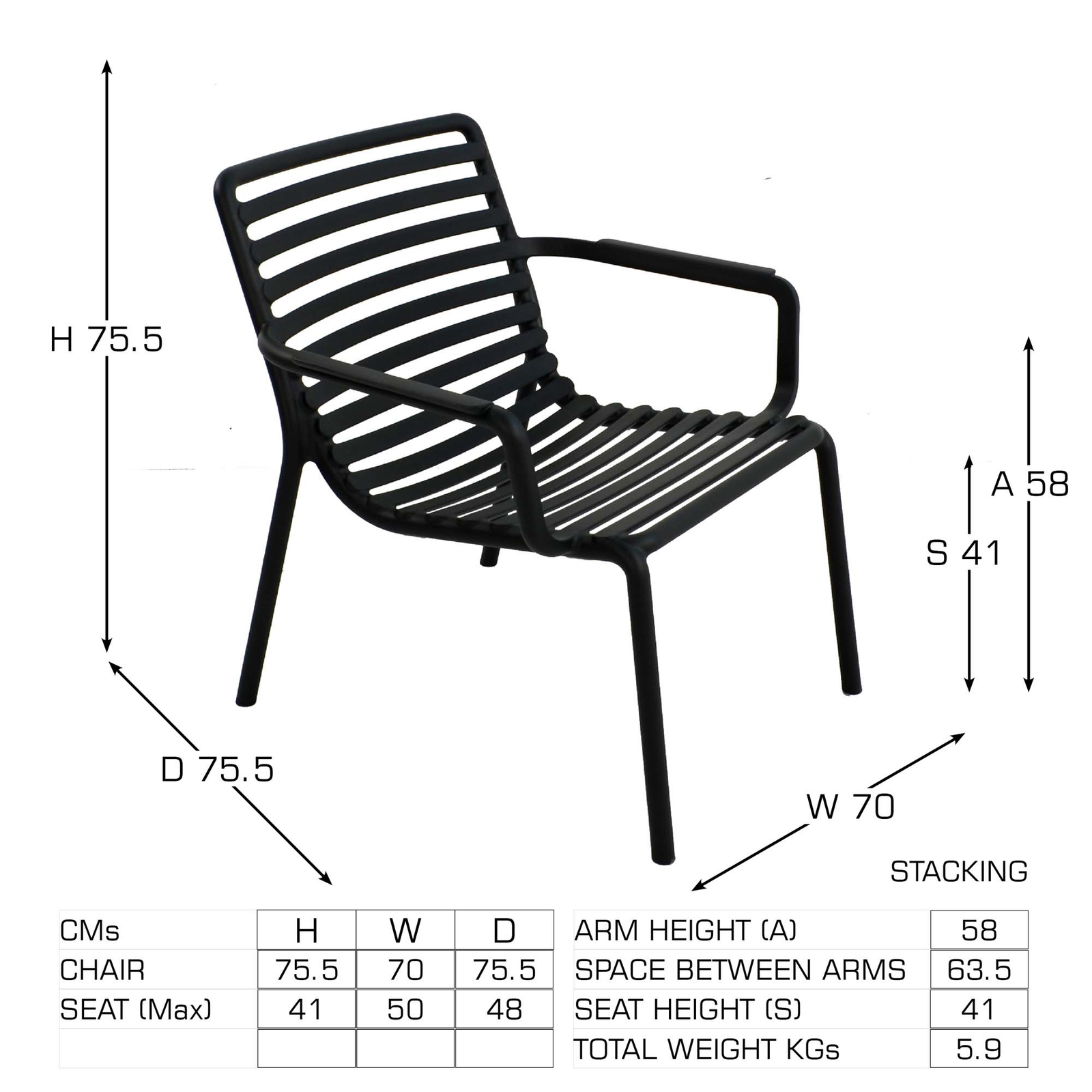 Nardi Doga Relax Garden Chair Anthracite Grey (Pack of 2) Chairs Nardi   