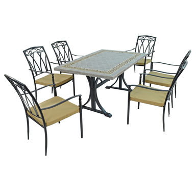 Byron Manor Burlington Mosaic Stone Garden Dining Table with 6 Ascot Chairs Dining Sets Byron Manor   