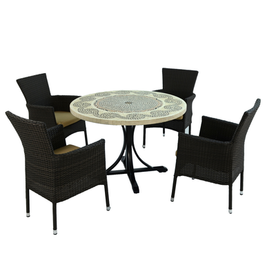 Byron Manor Avignon Mosaic Stone Garden Dining Table With 4 Stockholm Brown Chairs Dining Sets Byron Manor   