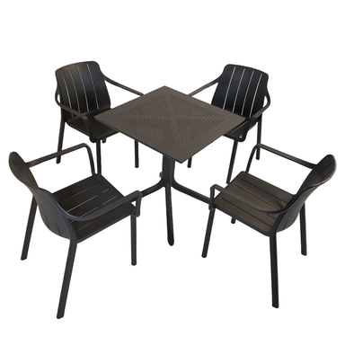 Nardi Clip 70cm Garden Table With 4 Tiberina Armchair Set in Anthracite Dining Sets Nardi