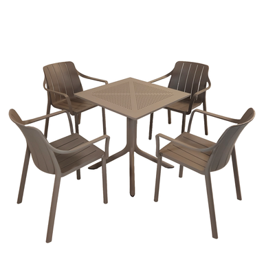 Nardi Clip 70cm Garden Table With 4 Tiberina Armchair Set in Turtle Dove Dining Sets Nardi