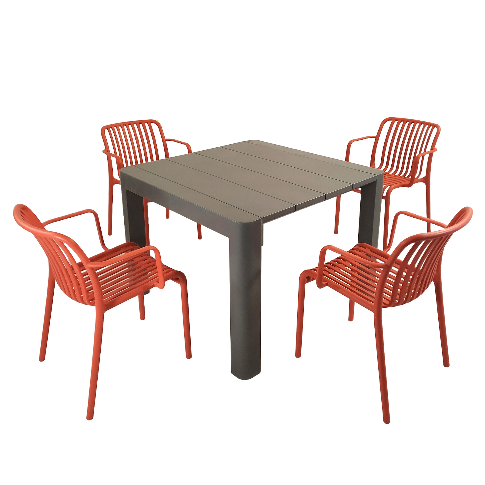 Modura Henrik 100 Dining Table Nickel Grey With 4 Alma Armchair Chilli Outdoor Set Dining Sets Modura