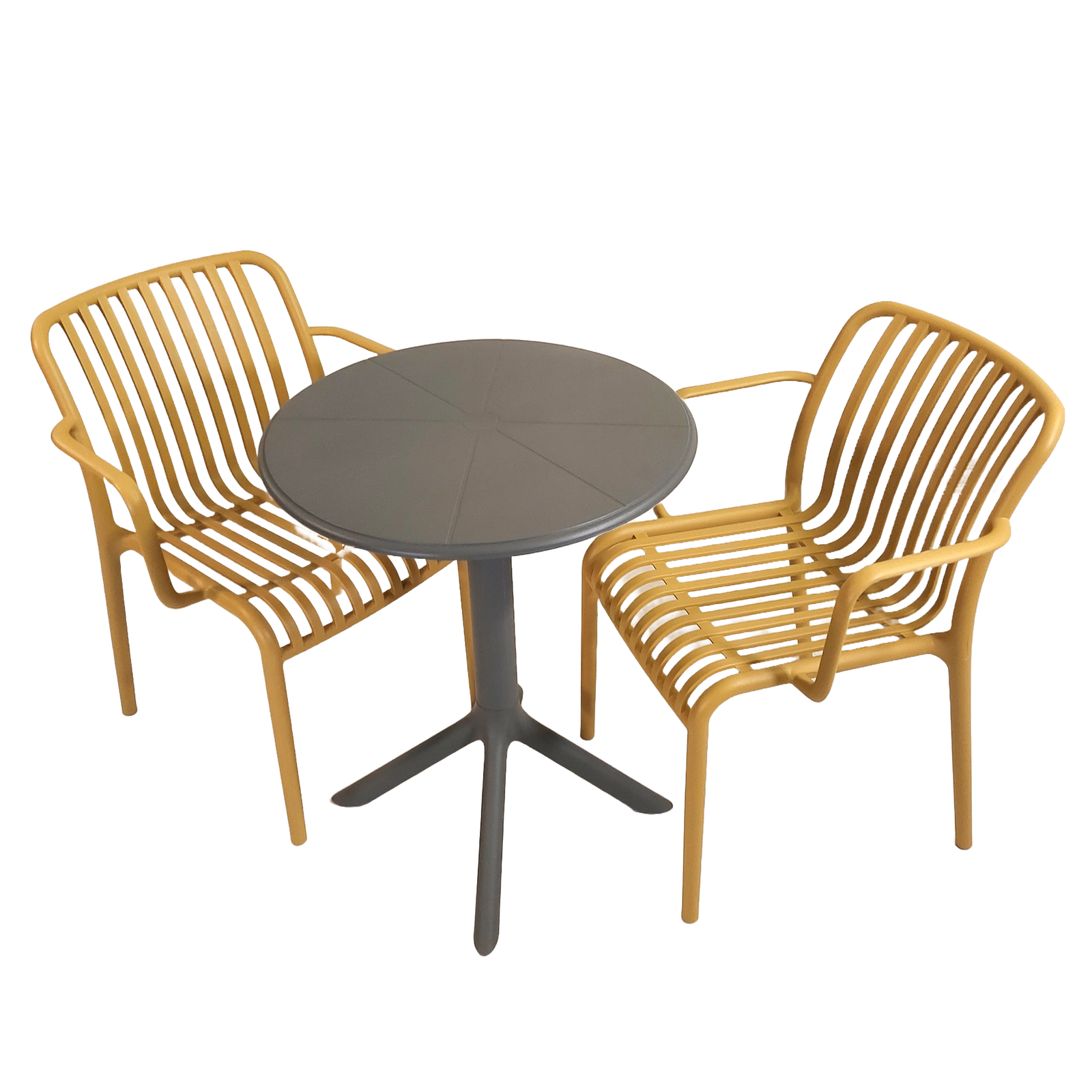 Modura Anders Bistro Table Nickel Grey With 2 Alma Armchair Saffron Outdoor Set Dining Sets Modura