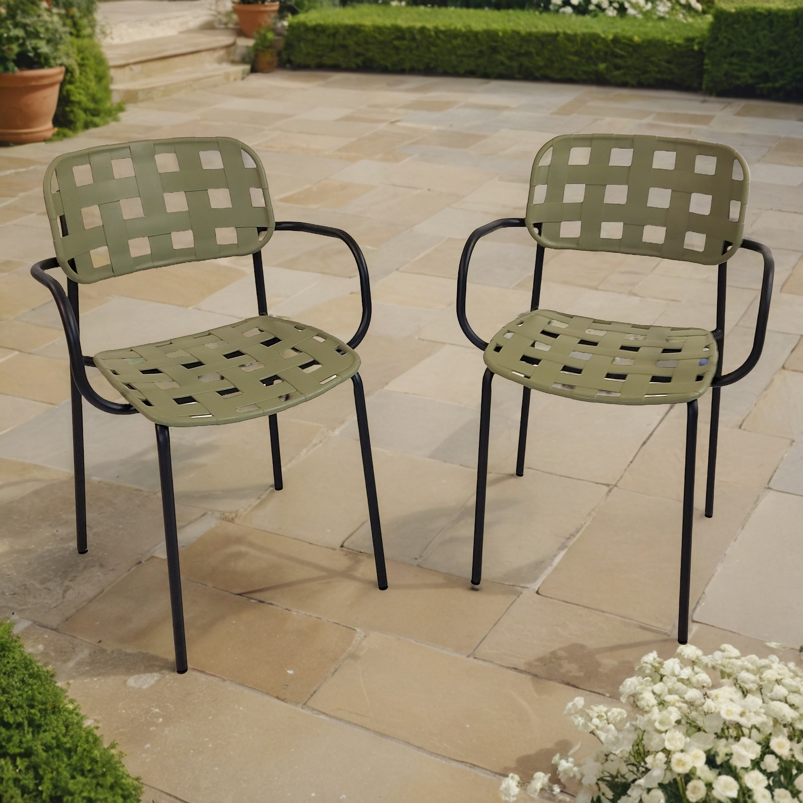 Modura Karin Garden Chair Avocado Green-Black - Pack of 2 Chairs Modura