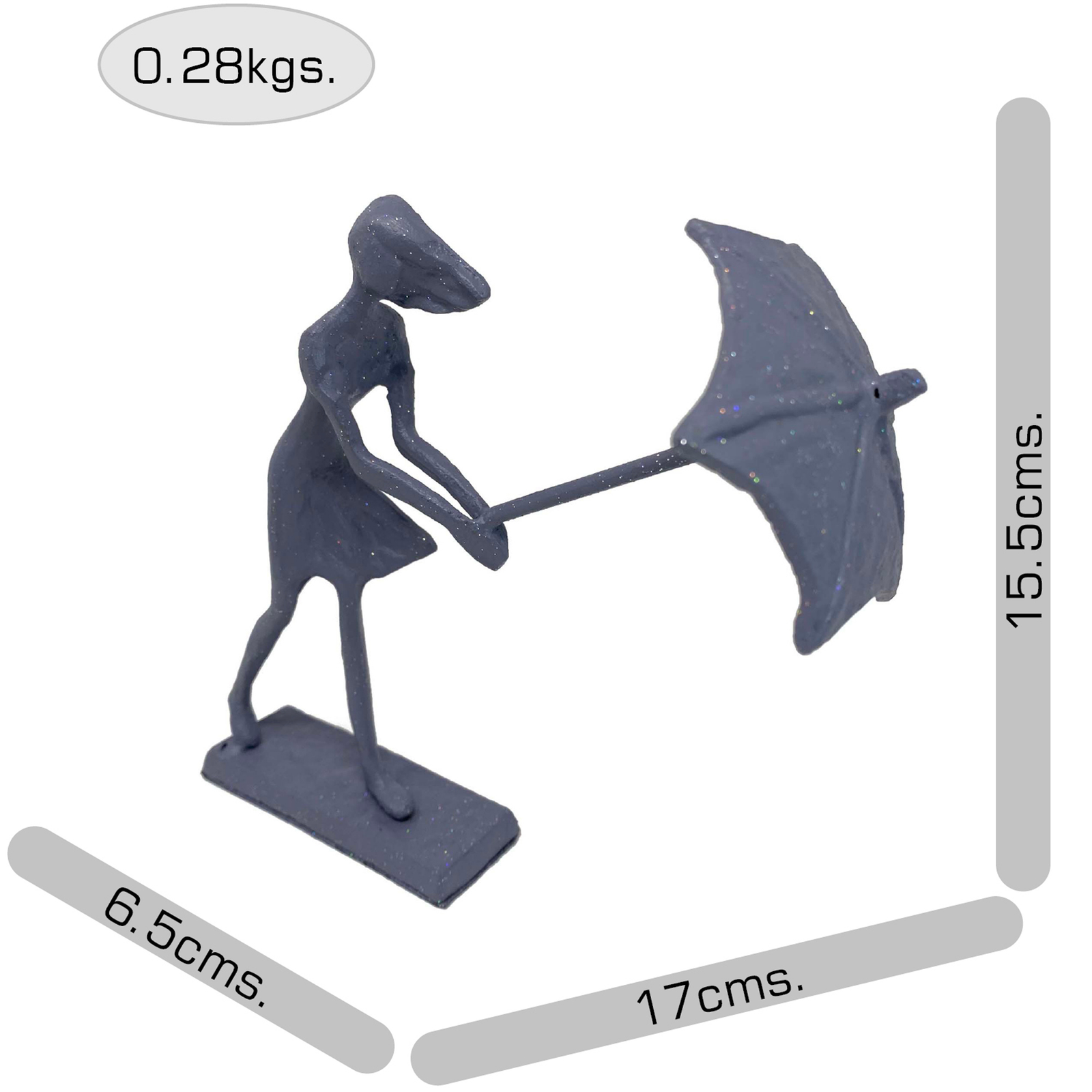 Elur Umbrella Girl In Wind Iron Figurine 15Cm Grey Shimmer Statue Statues Elur   