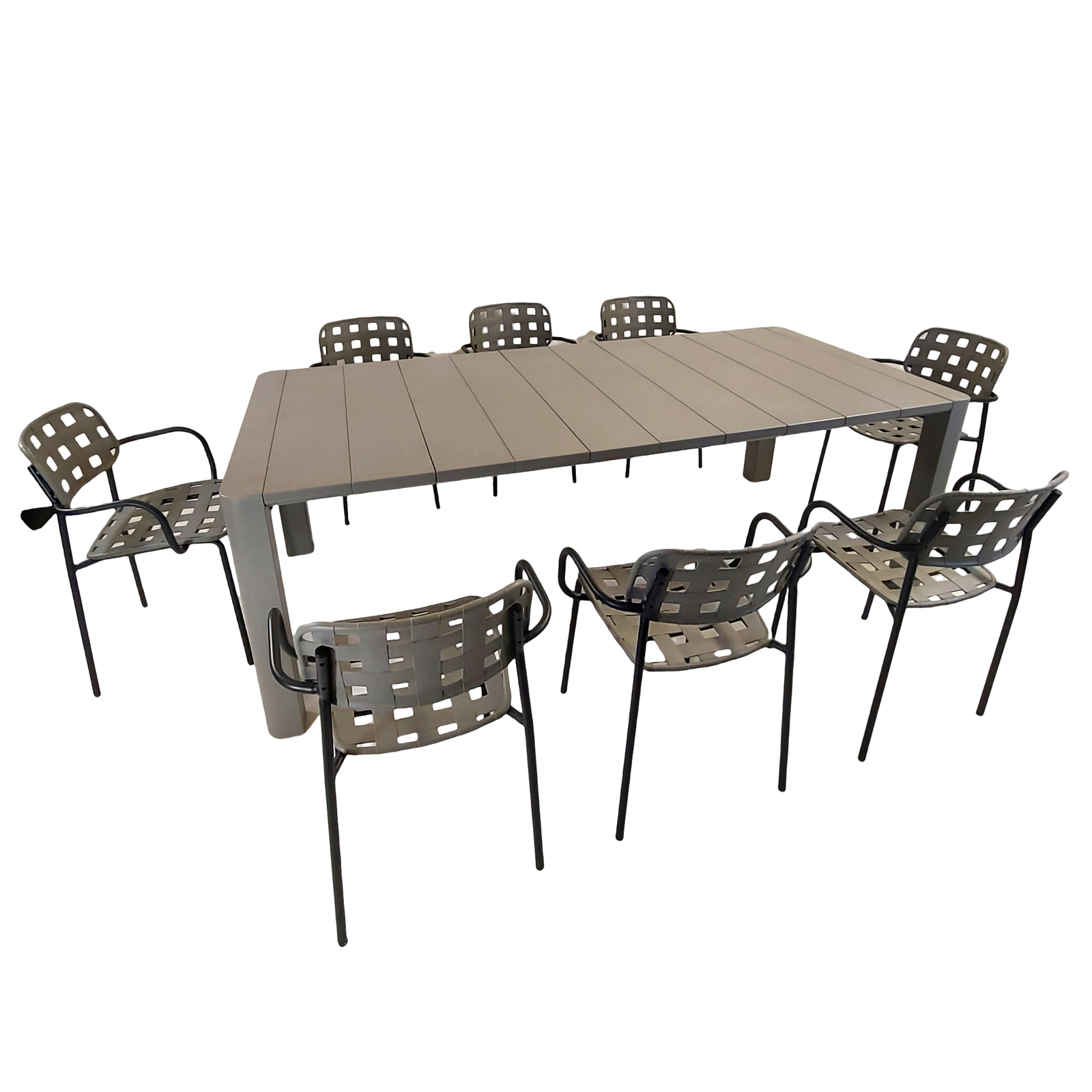 Modura Henrik 220 Dining Table Nickel Grey With 8 Karin Armchair Grey-Black Outdoor Set Dining Sets Modura