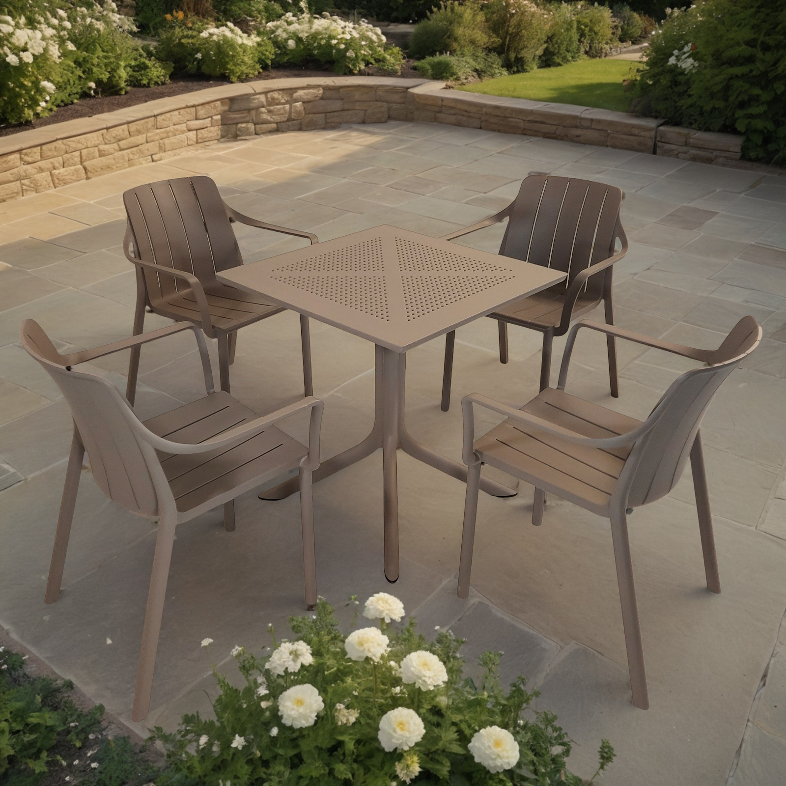 Nardi Clip 70cm Garden Table With 4 Tiberina Armchair Set in Turtle Dove Dining Sets Nardi Default Title