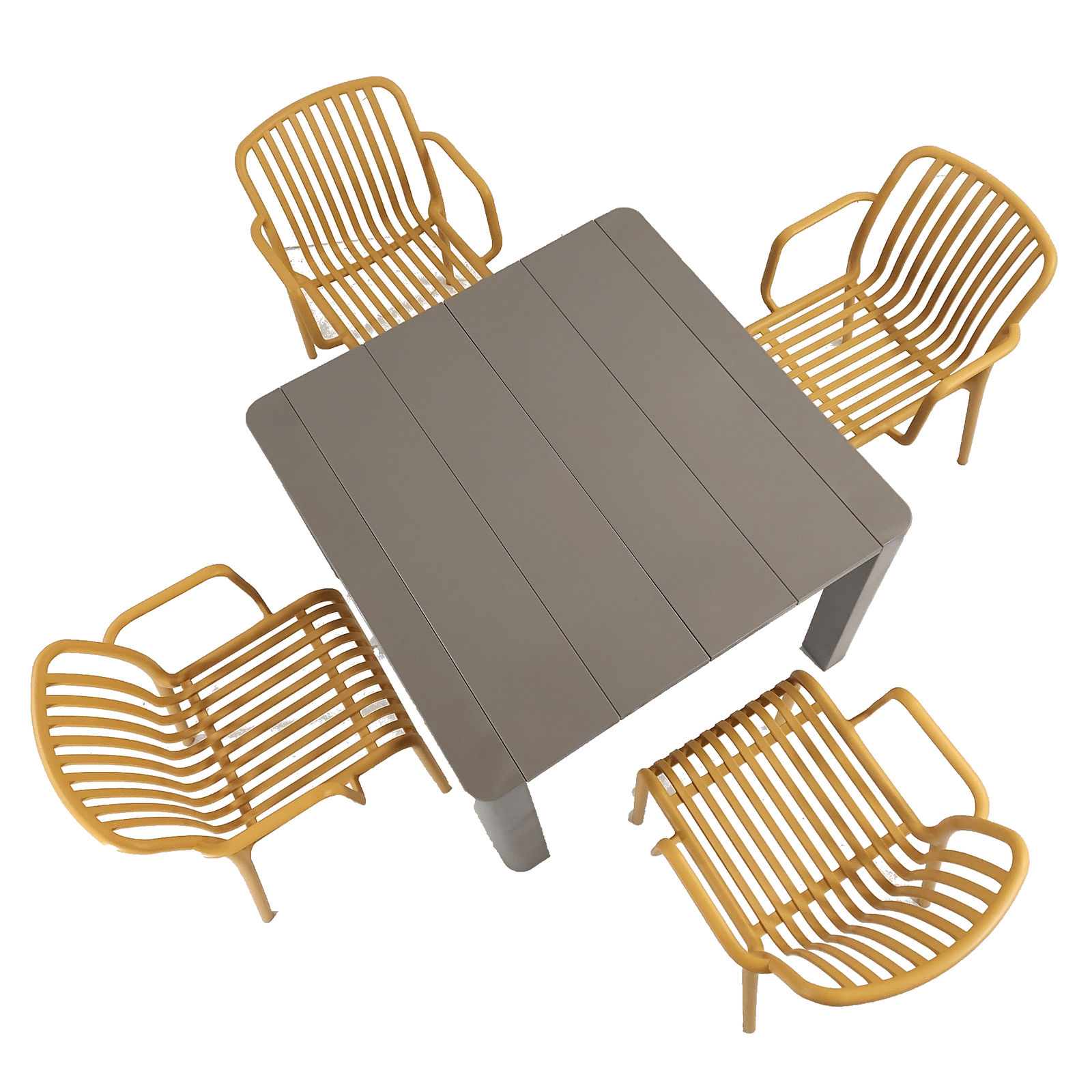 Modura Henrik 100 Dining Table Nickel Grey With 4 Alma Armchair Saffron Outdoor Set Dining Sets Modura