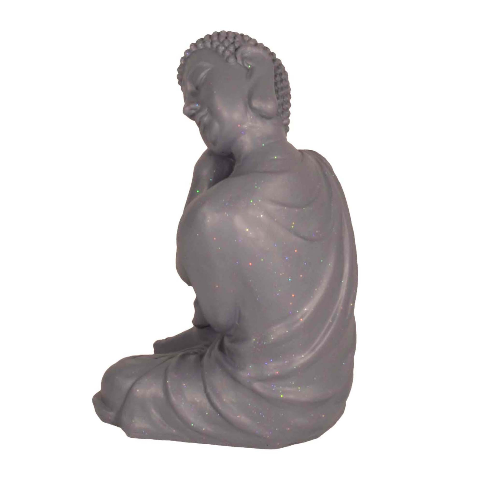Solstice Sculptures Buddha Crouching 37Cm Grey Shimmer Statue Statues Solstice Sculptures   