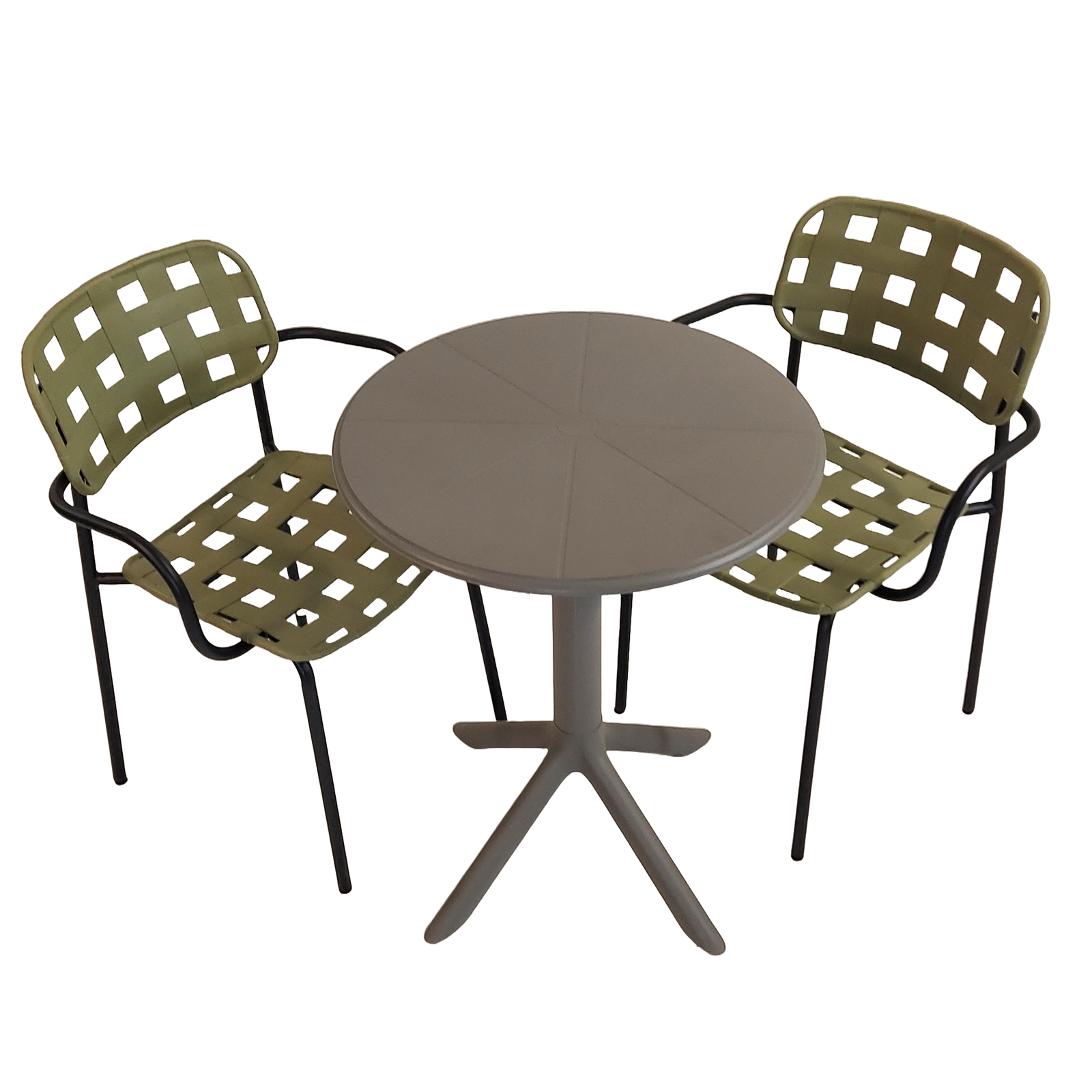 Modura Anders Bistro Table Nickel Grey With 2 Karin Armchair Avocado-Black Outdoor Set Dining Sets Modura