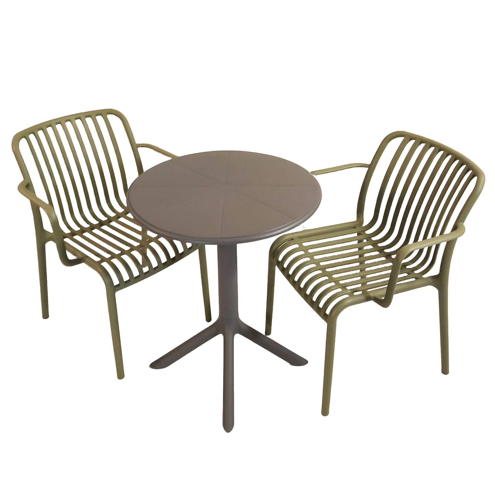 Modura Anders Bistro Table Nickel Grey With 2 Alma Armchair Avocado Outdoor Set Dining Sets Modura