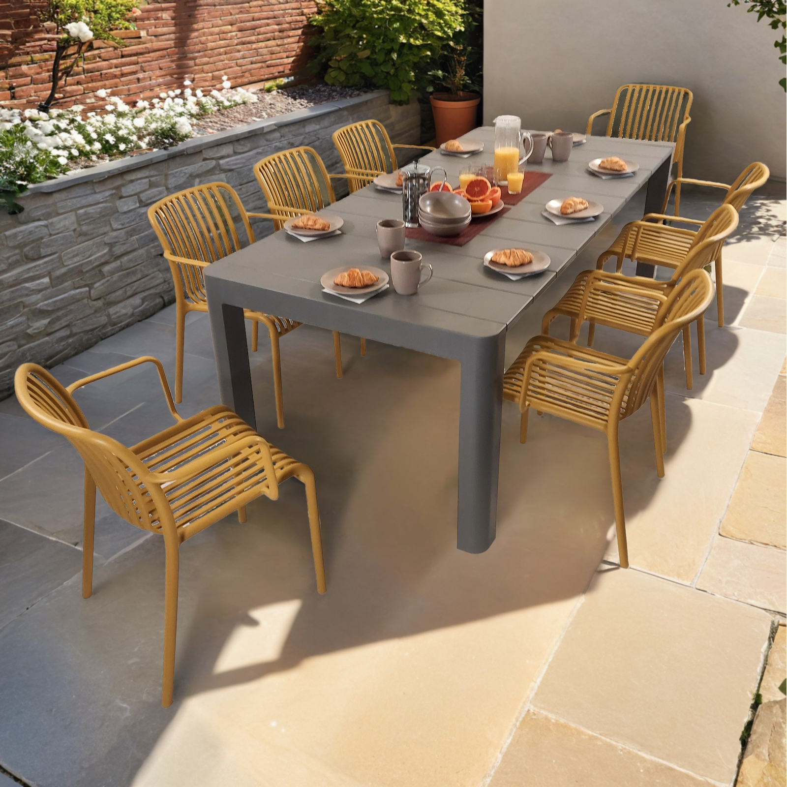 Modura Henrik 220 Dining Table Nickel Grey With 8 Alma Armchair Saffron Outdoor Set Dining Sets Modura