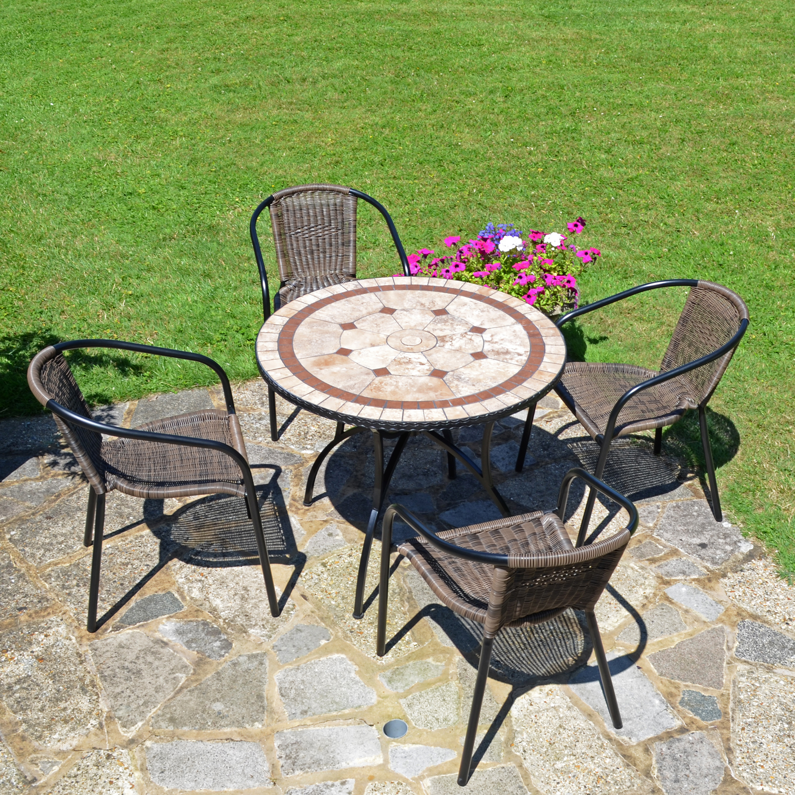 Exclusive Garden Richmond 91 cm Round Table with 4 San Remo Chairs Garden Set Dining Set Dining Sets Exclusive Garden   
