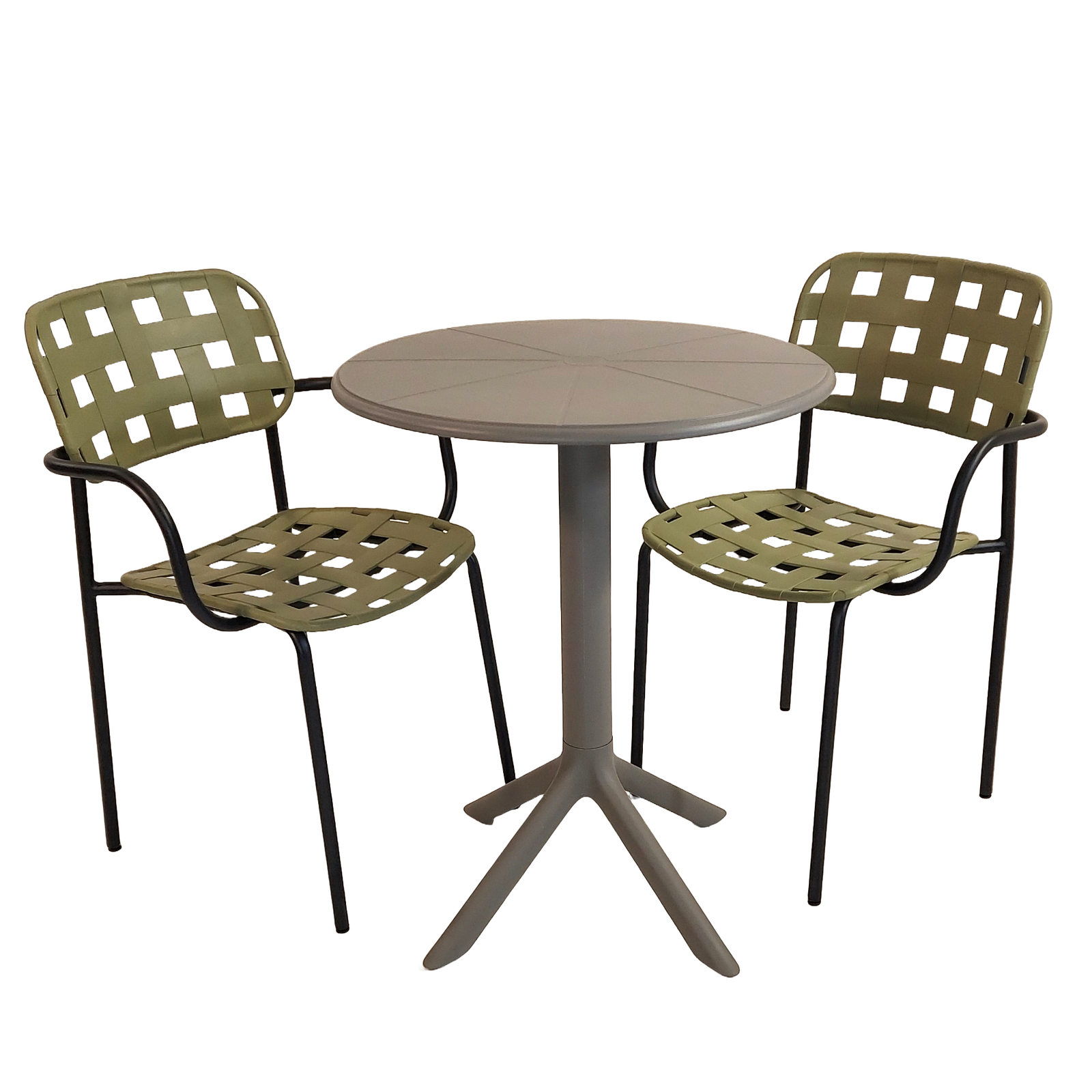 Modura Anders Bistro Table Nickel Grey With 2 Karin Armchair Avocado-Black Outdoor Set Dining Sets Modura