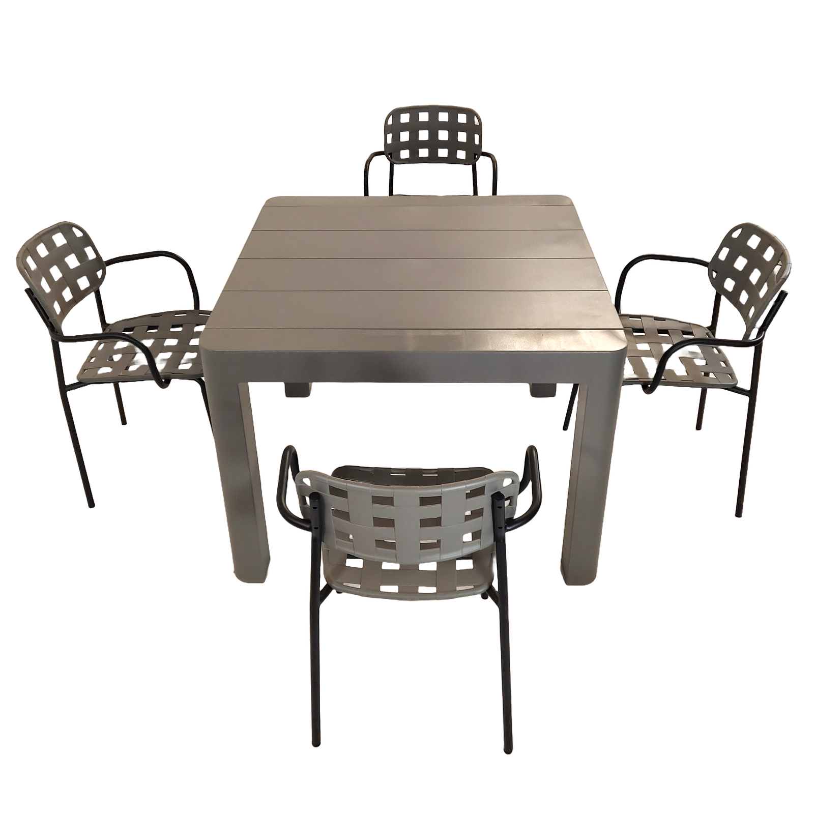 Modura Henrik 100 Dining Table Nickel Grey With 4 Karin Armchair Grey-Black Outdoor Set Dining Sets Modura Default Title