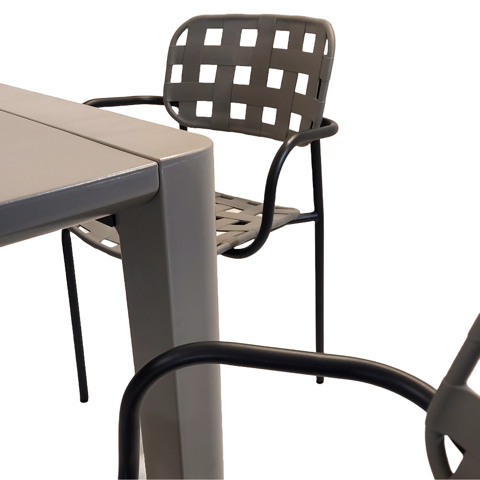 Modura Henrik 100 Dining Table Nickel Grey With 4 Karin Armchair Grey-Black Outdoor Set Dining Sets Modura