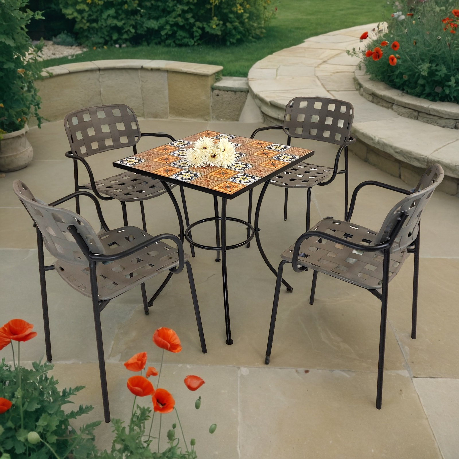 Summer Terrace Tobago Square 60cm with 4 Karin Chairs Garden Set Dining Sets Summer Terrace