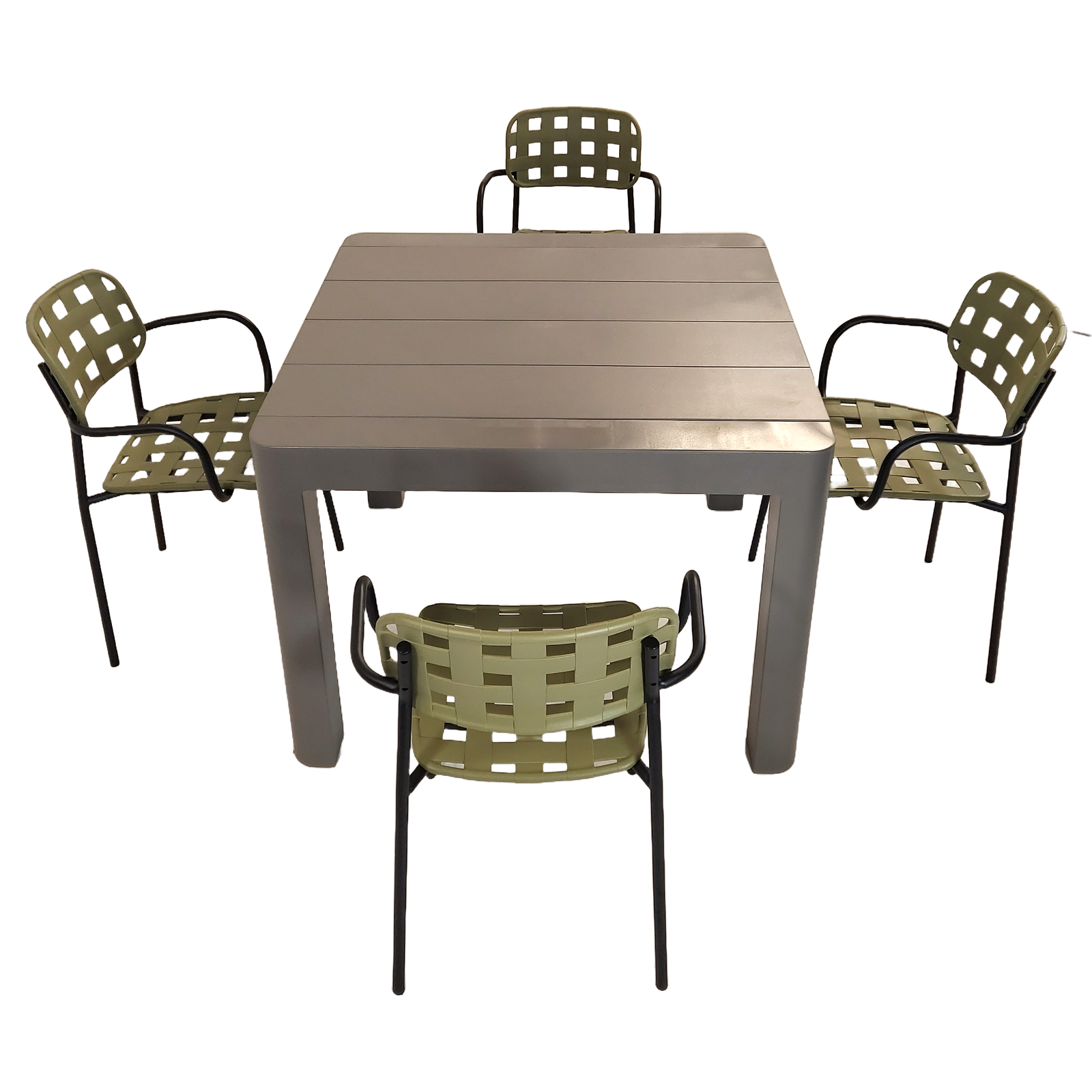 Modura Henrik 100 Dining Table Nickel Grey With 4 Karin Armchair Avocado-Black Outdoor Set Dining Sets Modura