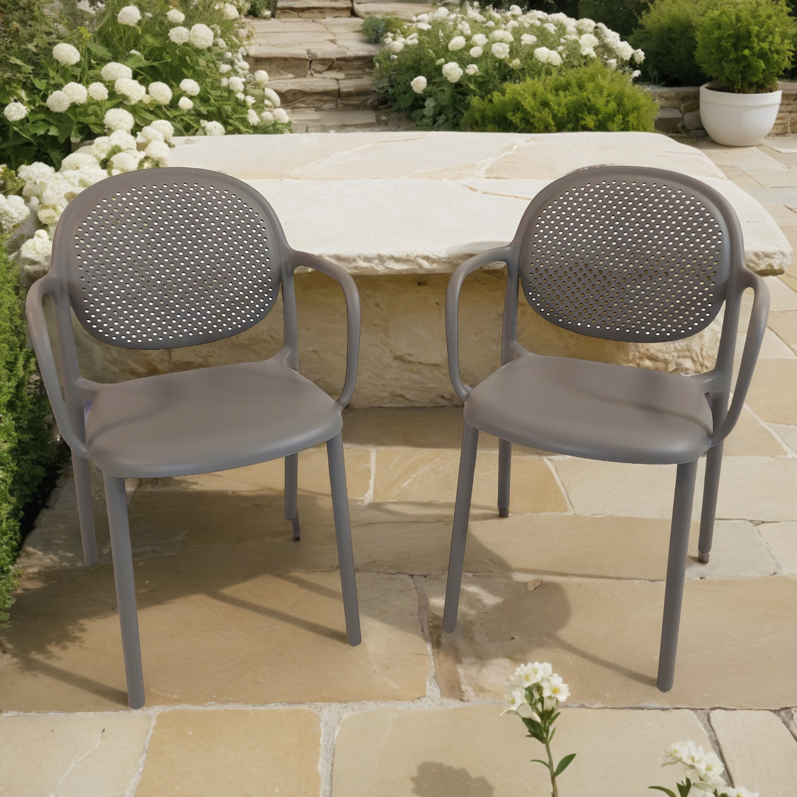 Modura Stina Garden Chair Nickel Grey - Pack of 2 Chairs Modura