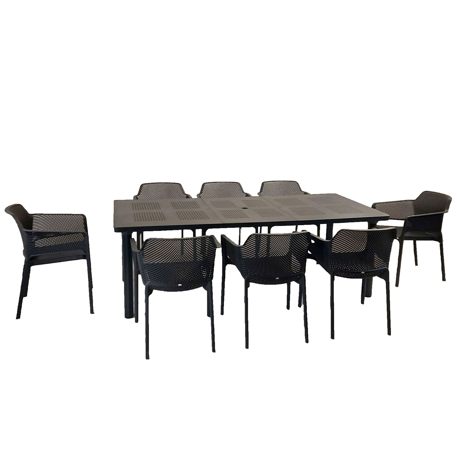 Nardi Libeccio Extending  Dining Table with 8 Net Chairs in Anthracite Garden Dining Set Dining Sets Nardi   