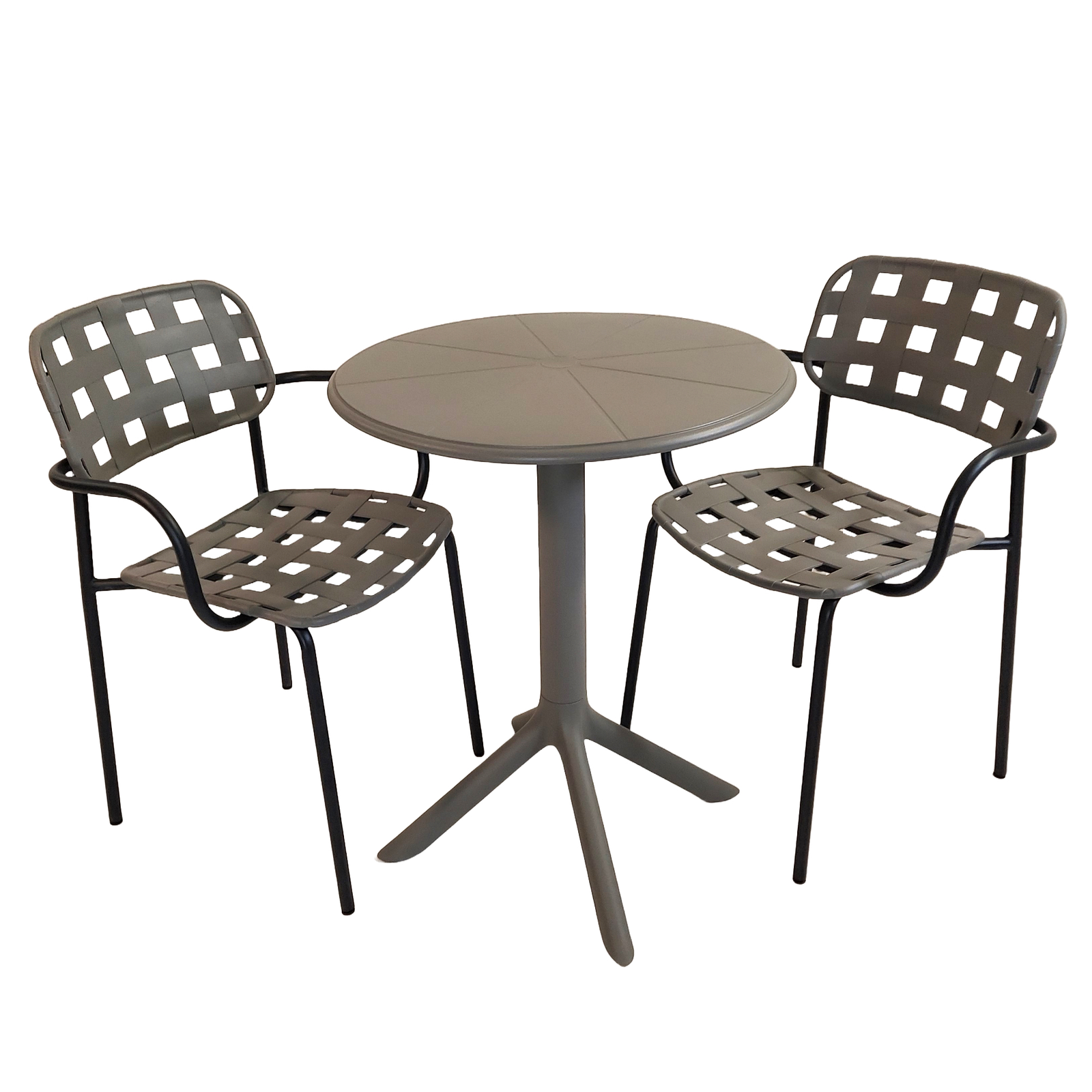 Modura Anders Bistro Table Nickel Grey With 2 Karin Armchair Grey-Black Outdoor Set Dining Sets Modura