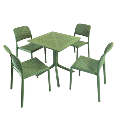 Nardi Clip 70cm Garden Table With 4 Bistrot Chair Set in Olive Green Dining Sets Nardi