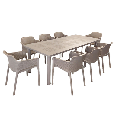 Nardi Libeccio Extending  Dining Table with 8 Net Chairs in Turtle Dove Garden Dining Set Dining Sets Nardi   