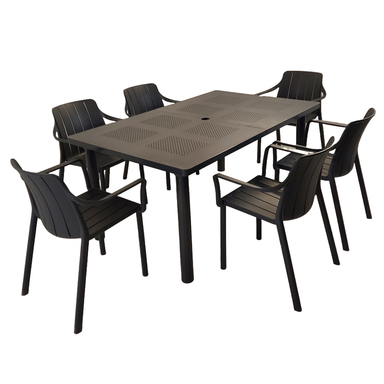 Nardi Libeccio Garden Dining Table With 6 Tiberina Armchair Set in Anthracite Dining Sets Nardi