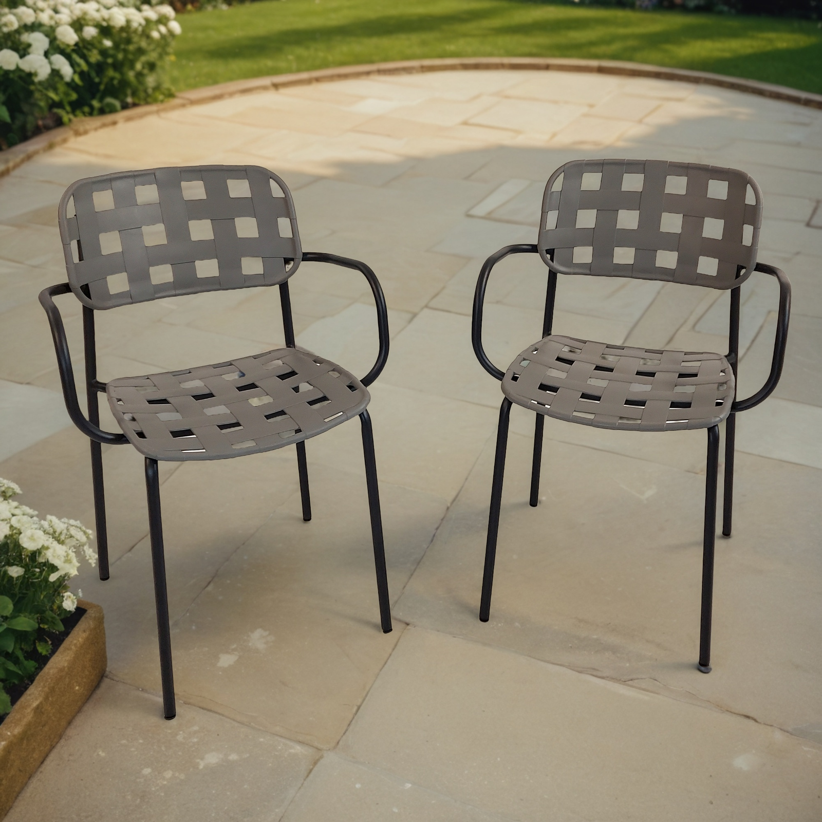 Modura Karin Garden Chair Nickel Grey-Black - Pack of 2 Chairs Modura