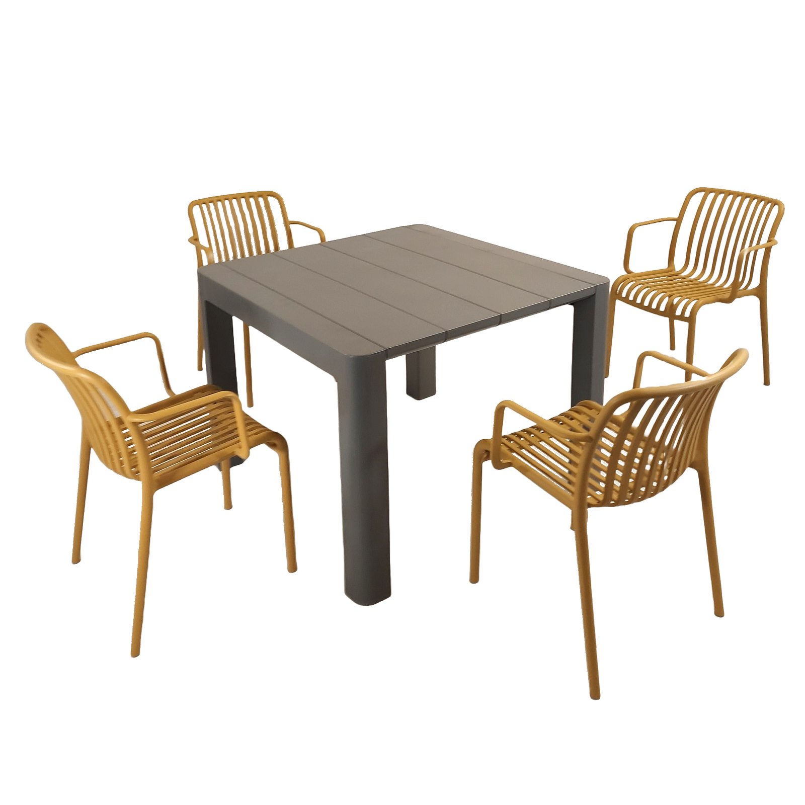 Modura Henrik 100 Dining Table Nickel Grey With 4 Alma Armchair Saffron Outdoor Set Dining Sets Modura