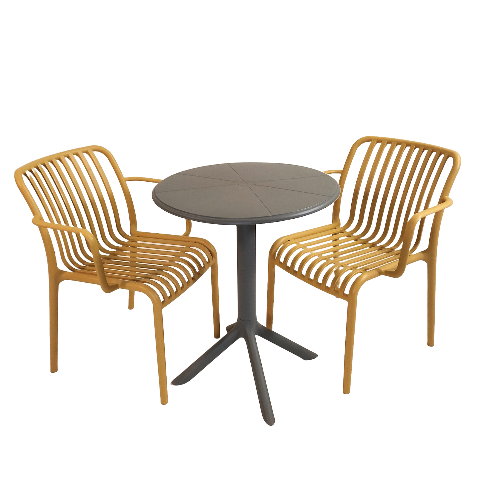 Modura Anders Bistro Table Nickel Grey With 2 Alma Armchair Saffron Outdoor Set Dining Sets Modura