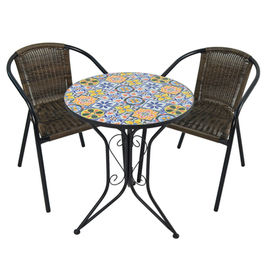 Summer Terrace Cuba Round Table with 2 San Remo Chairs Garden Dining Set Dining Sets Summer Terrace   