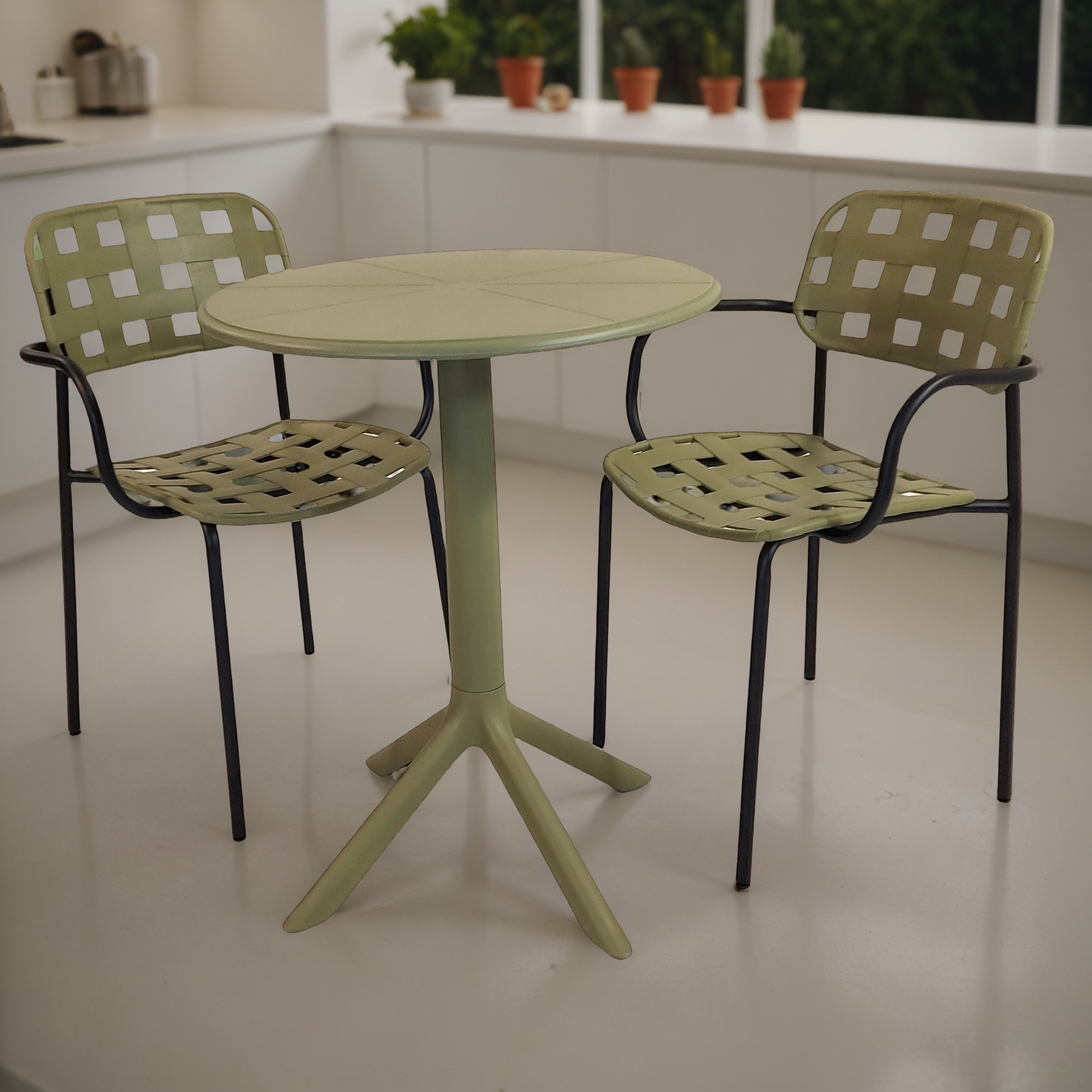 Modura Anders Bistro Table Avocado With 2 Karin Armchair Avocado-Black Outdoor Set Dining Sets Modura