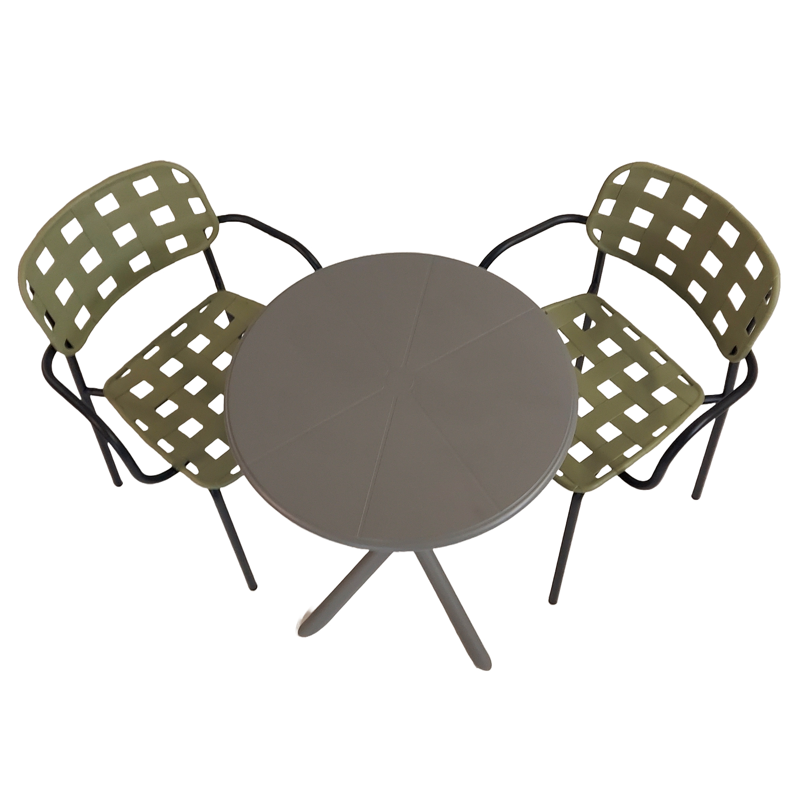 Modura Anders Bistro Table Nickel Grey With 2 Karin Armchair Avocado-Black Outdoor Set Dining Sets Modura