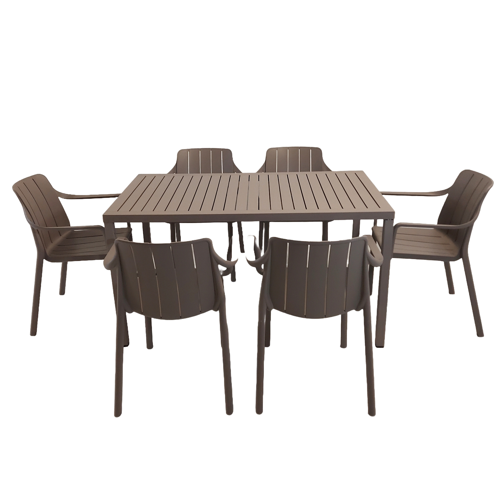 Nardi Cube Garden Dining Table With 6 Tiberina Armchair Set in Turtle Dove Dining Sets Nardi