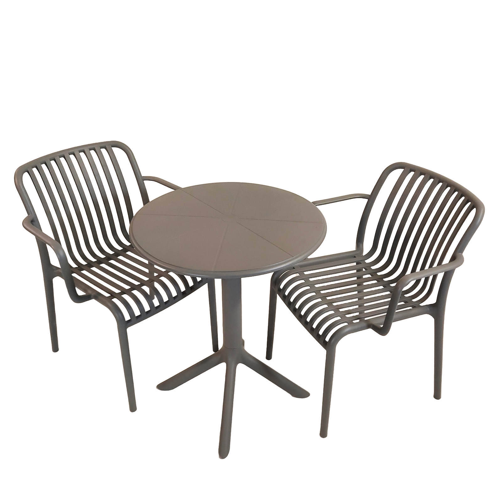 Modura Anders Bistro Table Nickel Grey With 2 Alma Armchair Nickel Grey Outdoor Set Dining Sets Modura