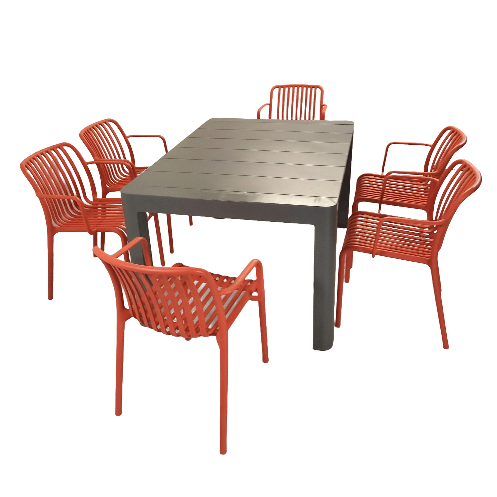 Modura Henrik 140 Dining Table Nickel Grey With 6 Alma Armchair Chilli Outdoor Set Dining Sets Modura