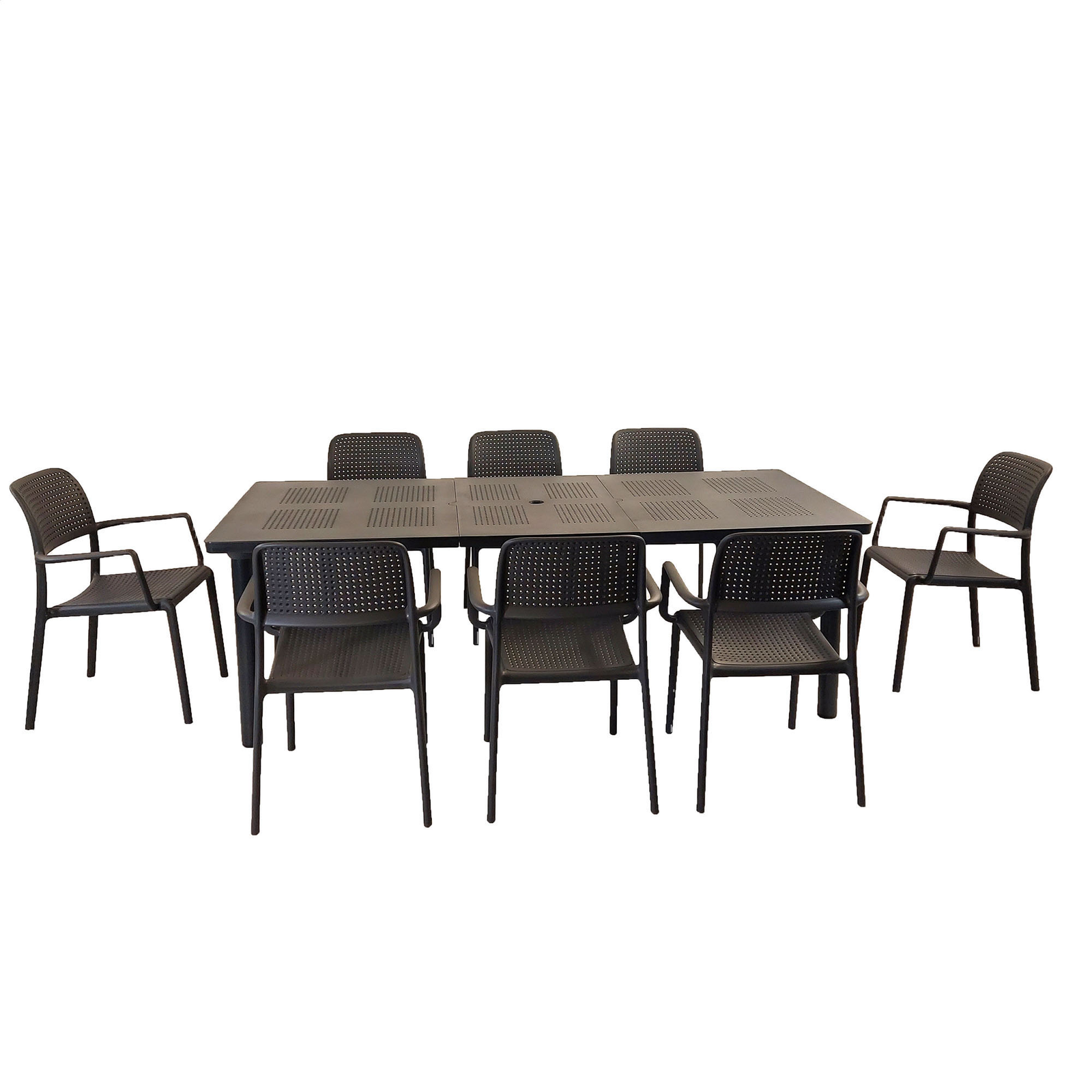 Nardi Libeccio Extending  Dining Table with 8 Bora Chairs in Anthracite Garden Dining Set Dining Sets Nardi   