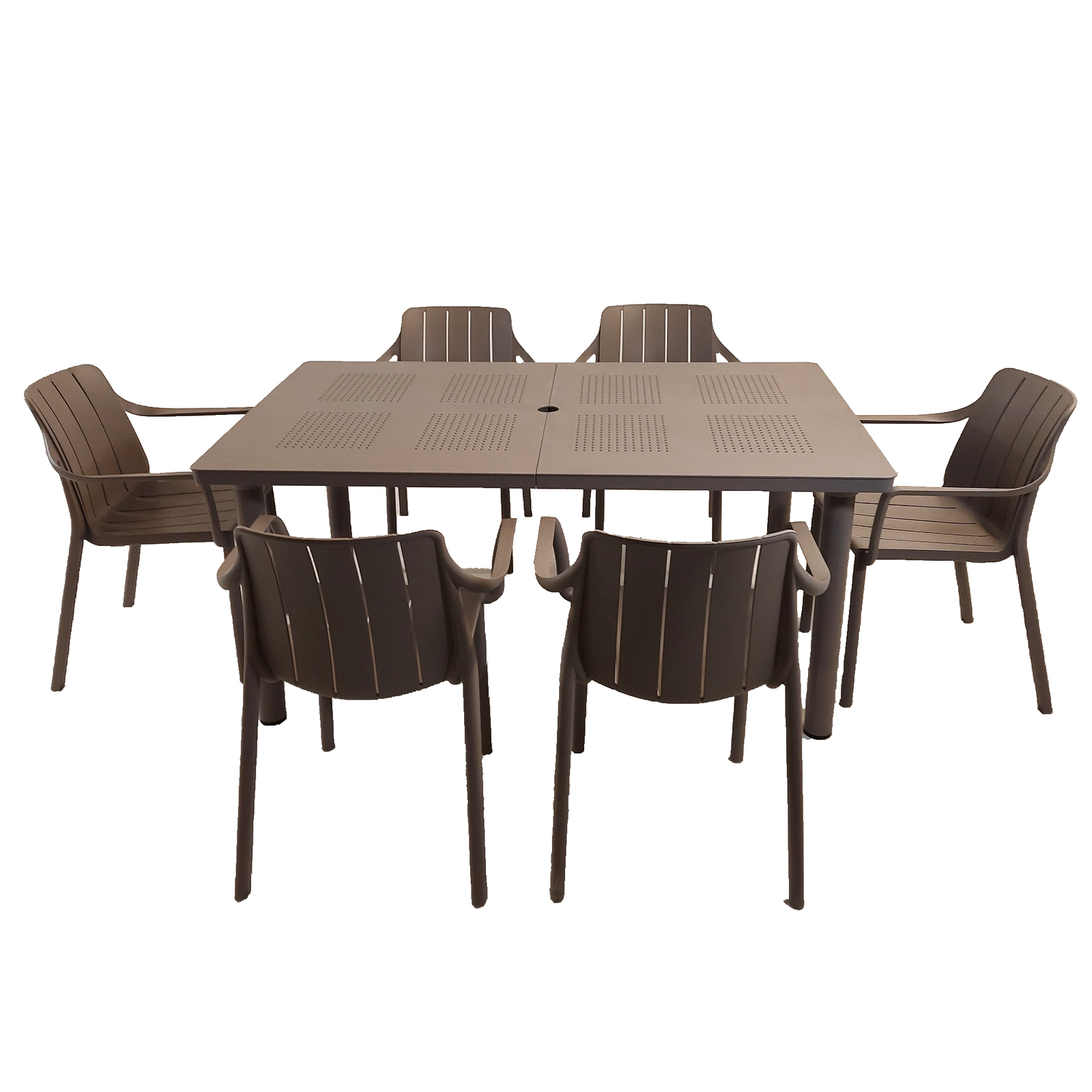 Nardi Libeccio Garden Dining Table With 6 Tiberina Armchair Set in Turtle Dove Dining Sets Nardi