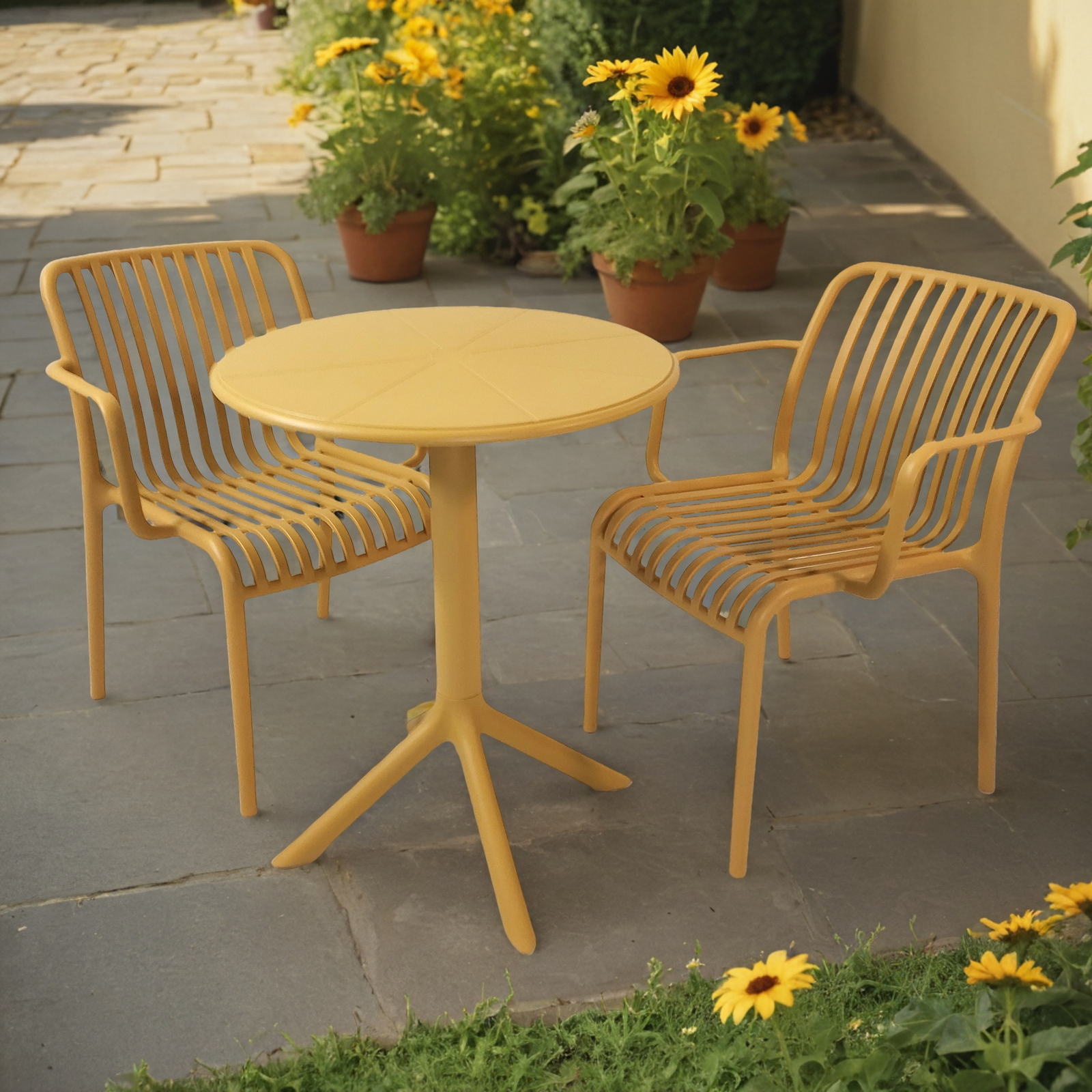 Modura Anders Bistro Table Saffron With 2 Alma Armchair Saffron Outdoor Set Dining Sets Modura Default Title