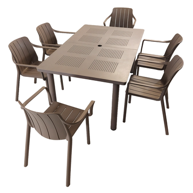 Nardi Libeccio Garden Dining Table With 6 Tiberina Armchair Set in Turtle Dove Dining Sets Nardi