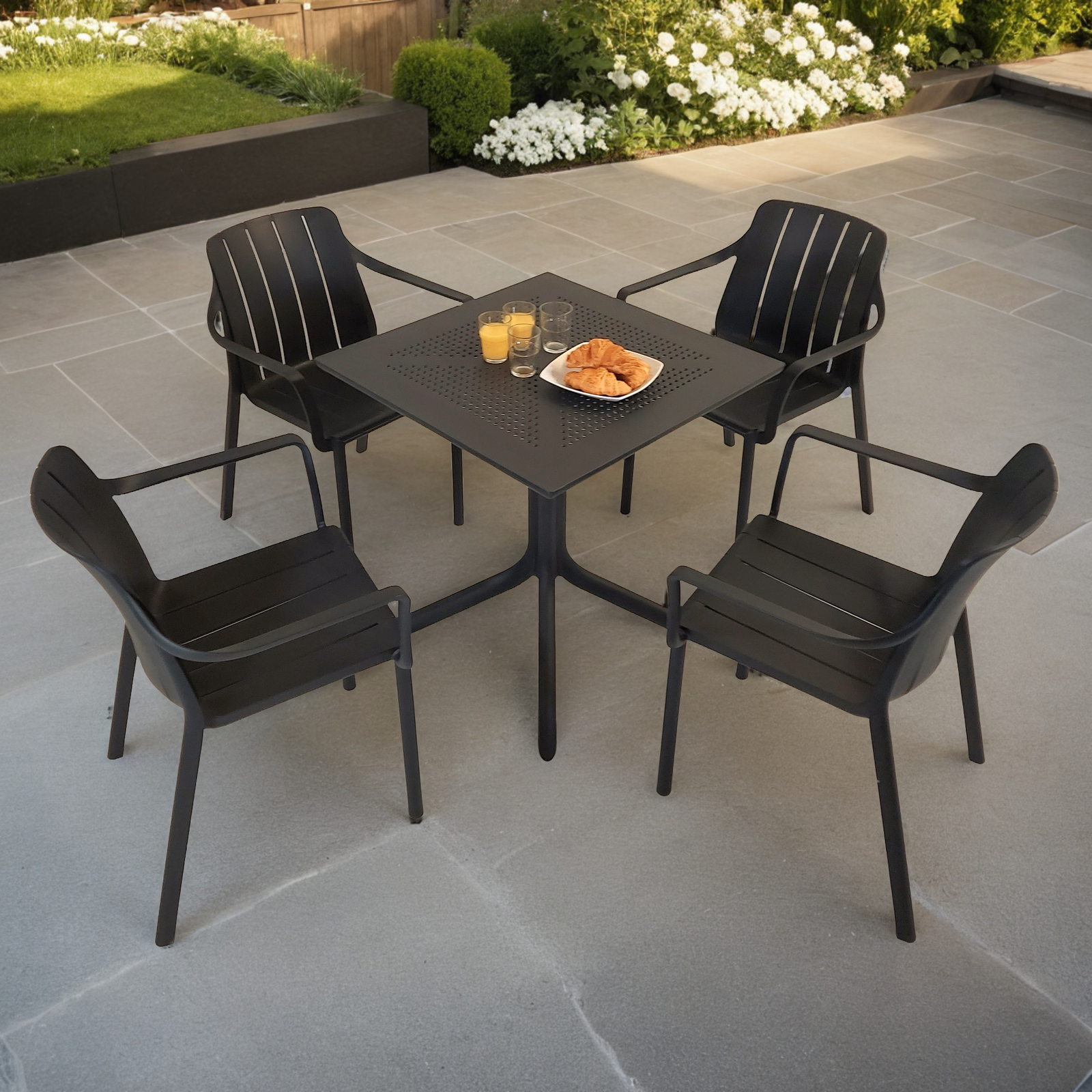 Nardi Clip 70cm Garden Table With 4 Tiberina Armchair Set in Anthracite Dining Sets Nardi