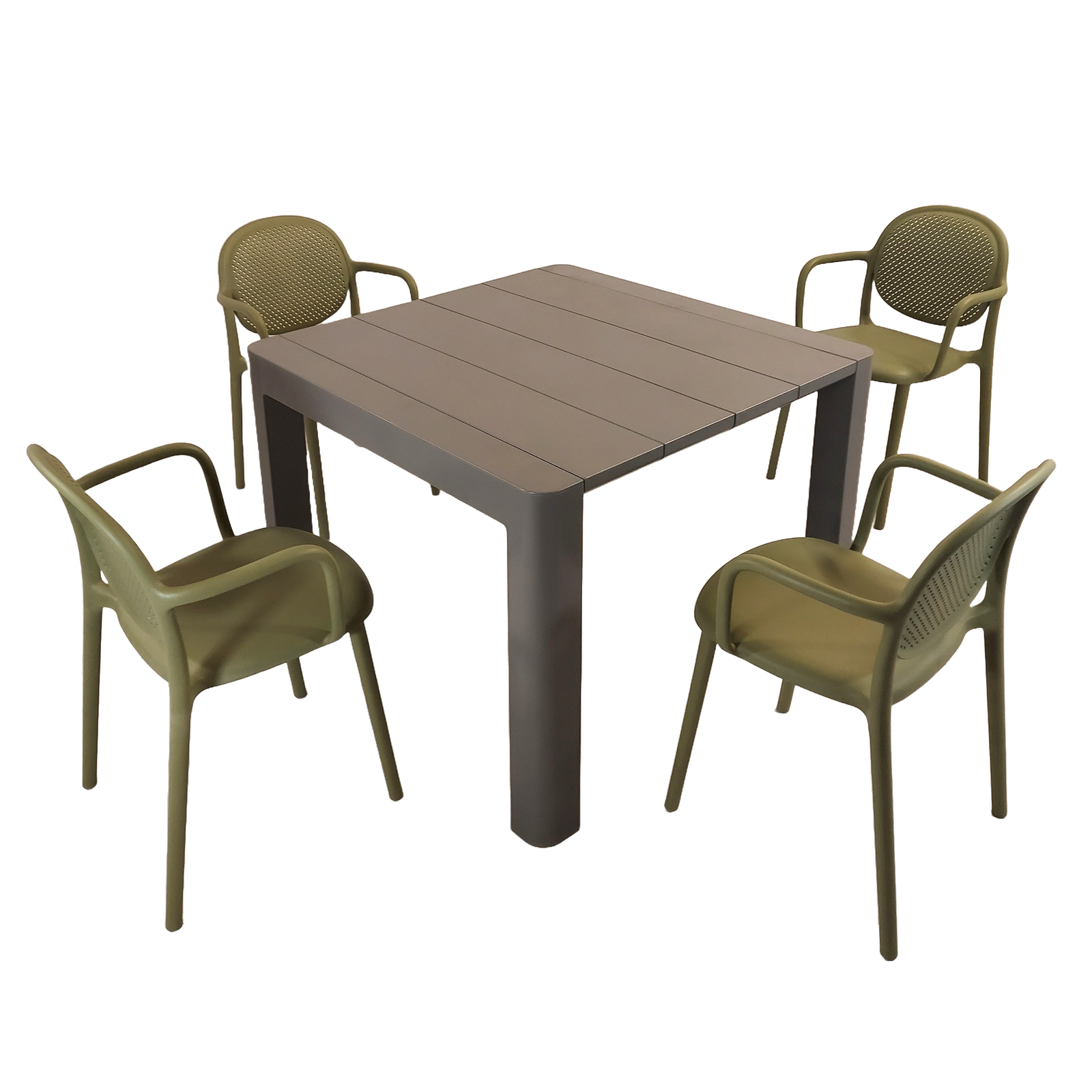 Modura Henrik 100 Dining Table Nickel Grey With 4 Stina Armchair Avocado Outdoor Set Dining Sets Modura