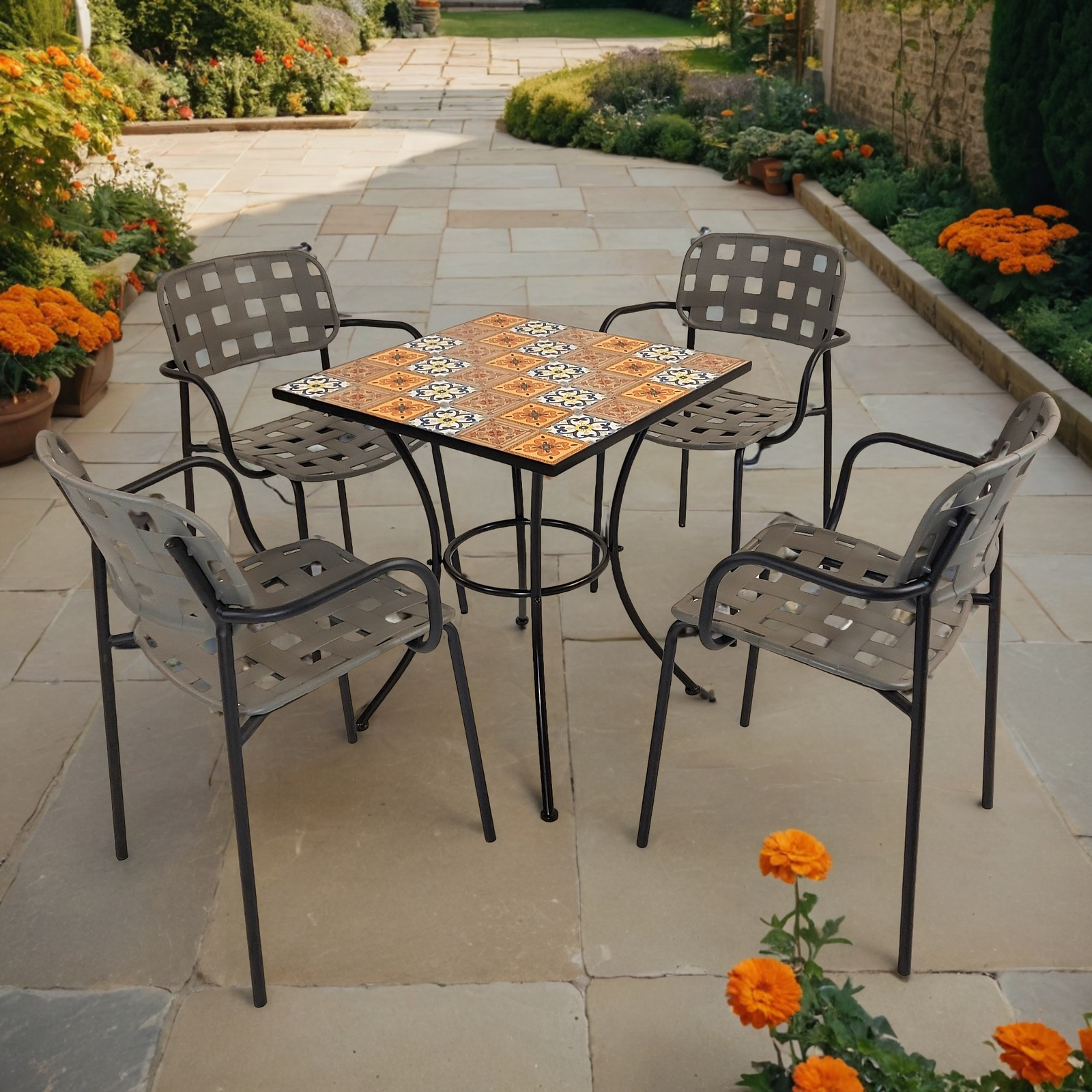 Summer Terrace Tobago Square 60cm with 4 Karin Chairs Garden Set Dining Sets Summer Terrace