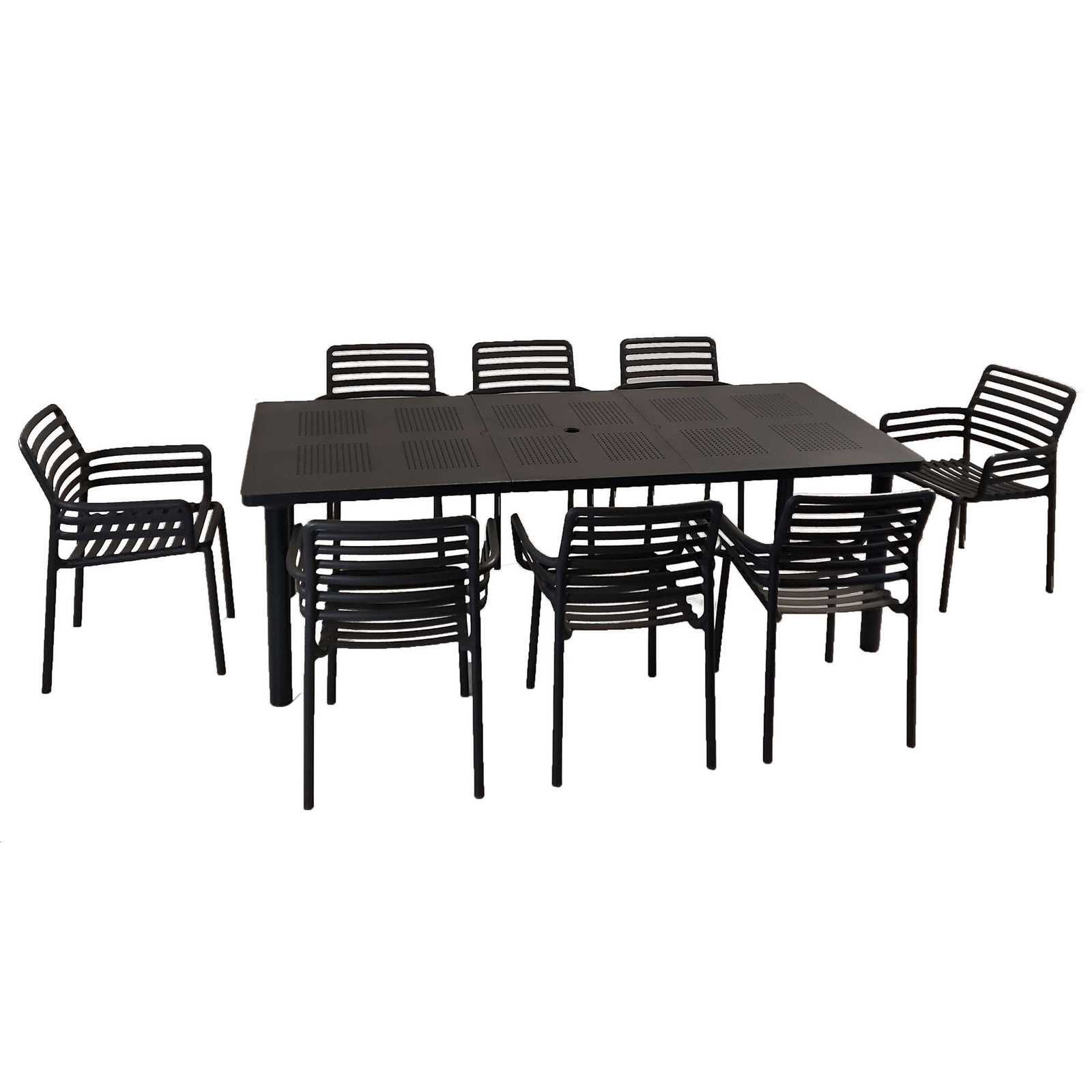 Nardi Libeccio Extending  Dining Table with 8 Doga Chairs in Anthracite Garden Dining Set Dining Sets Nardi   